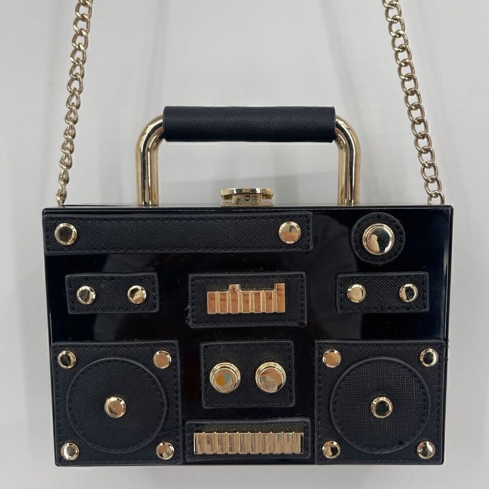 ZARA Black Hard Sided TFR Boombox Radio Mini Crossbody Clutch Bag